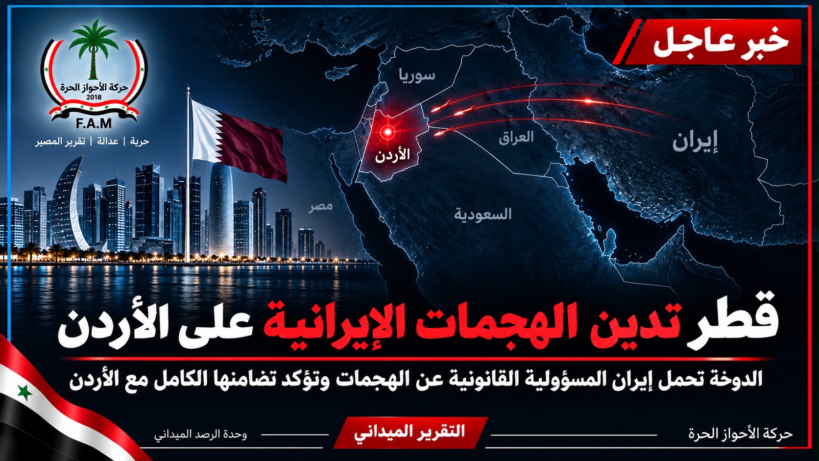 قطر تدين الهجمات الإيرانية على الأردن وتحذر من تداعيات التصعيد الإقليمي